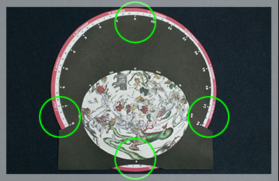 星座絵円盤の位置調節は４ヶ所で確認｜古星図の星座早見盤の作り方